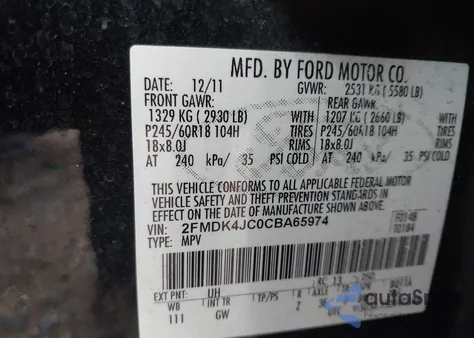 2012 Ford Edge Sel z USA, uszkodzony, nr VIN 2FMDK4JC0CBA65974